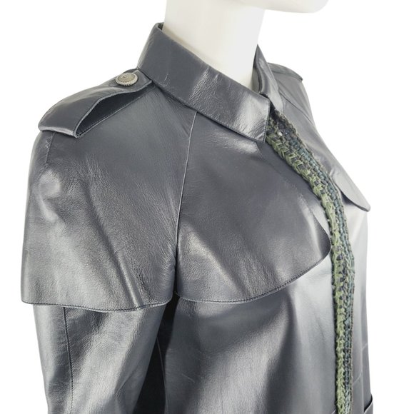 Chanel Navy Lambskin Leather Long Jacket - Picture 5 of 9